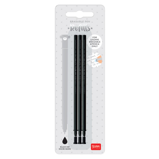 Legami Refill Erasable Pen - Black - Pack 3 Pcs