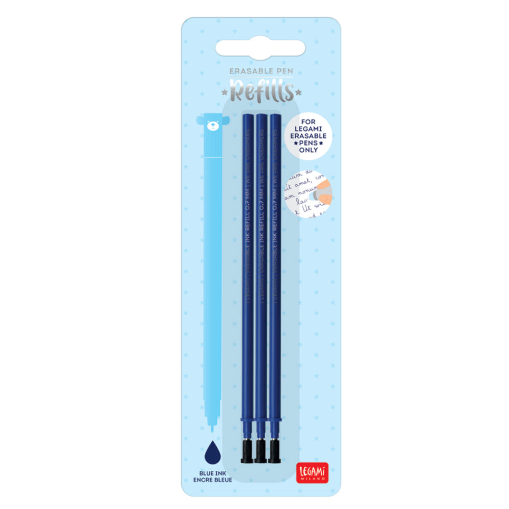 Legami Erasable Pen Refills - Blue Ink w/0.7mm Tip - 3-Pack
