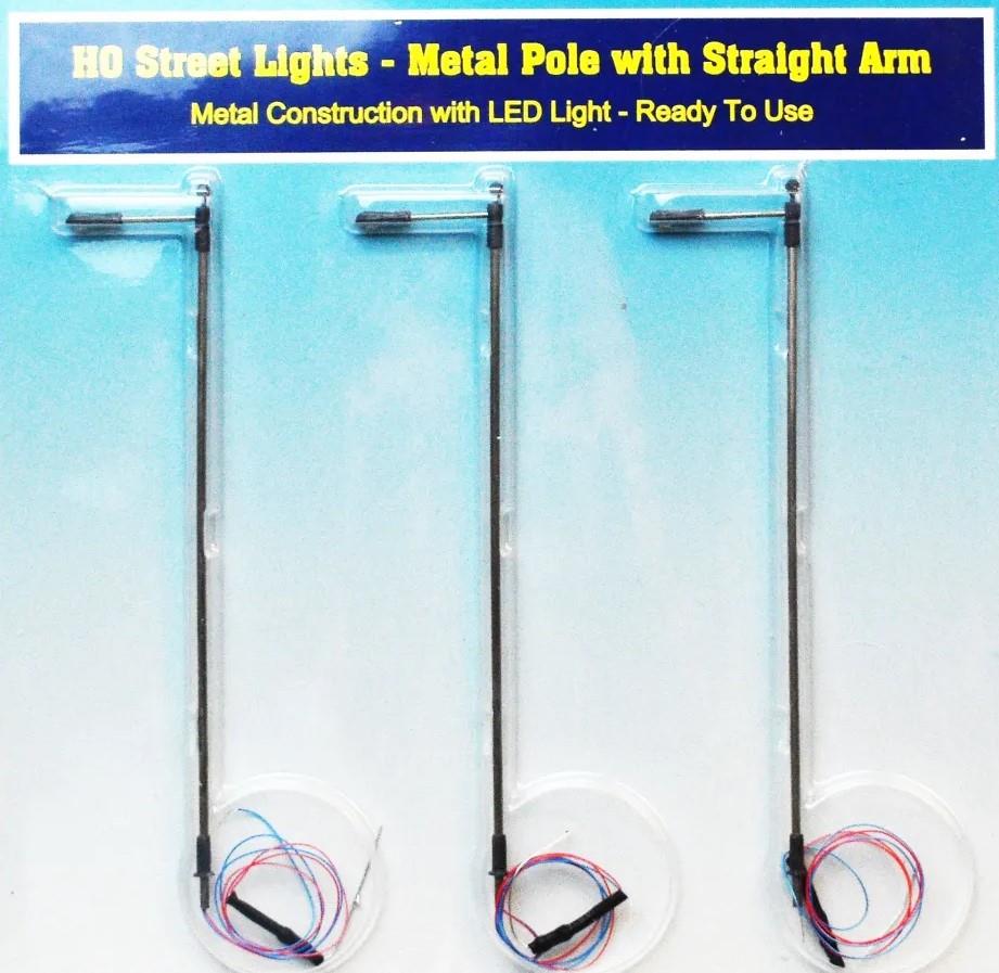 Rock Island Hobby 12101 US Street Light Metal Pole w/Straight Arm (3) HO