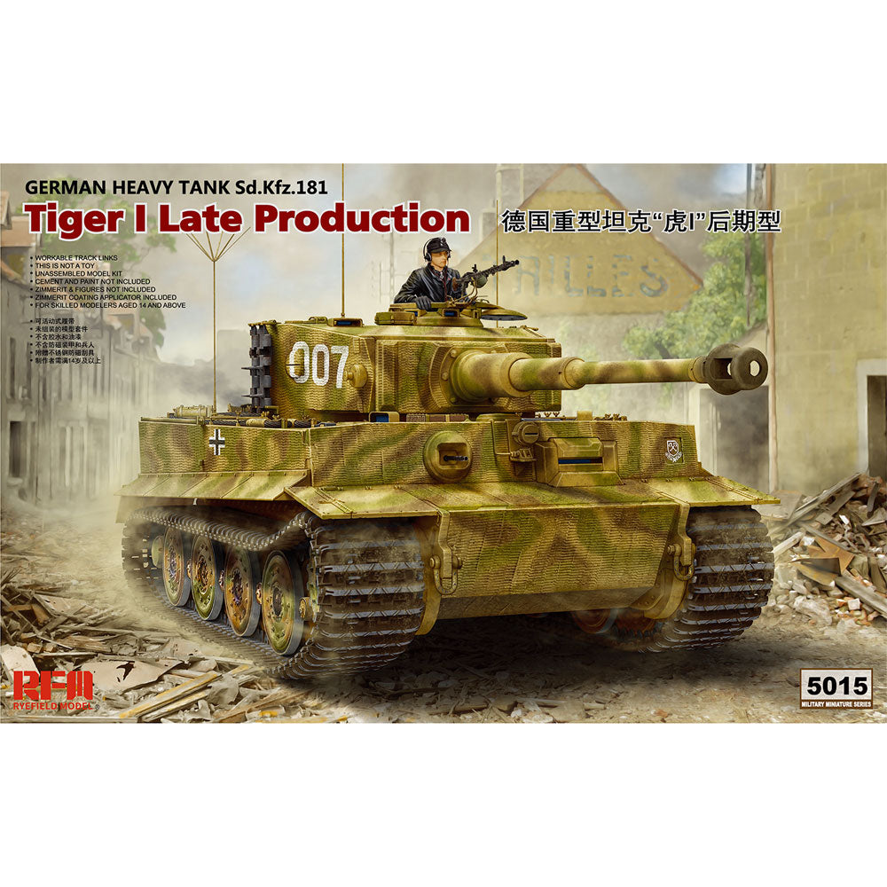 Ryefield Models 5015 Tiger I Tank Late Production 1:35 Plastic Model Tank Kit