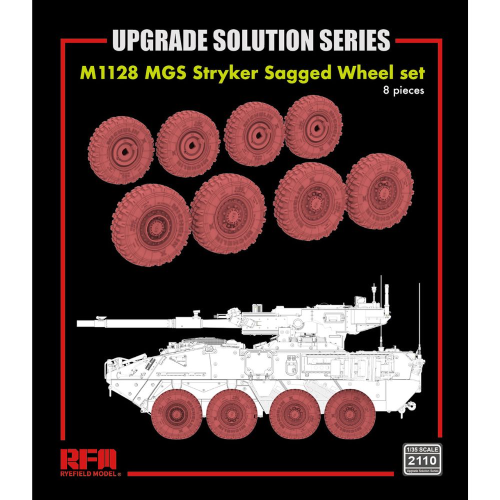 Ryefield 2110 3D Printed Sagged Wheel Set (8) for Ryefield 5148 M1128 Stryker