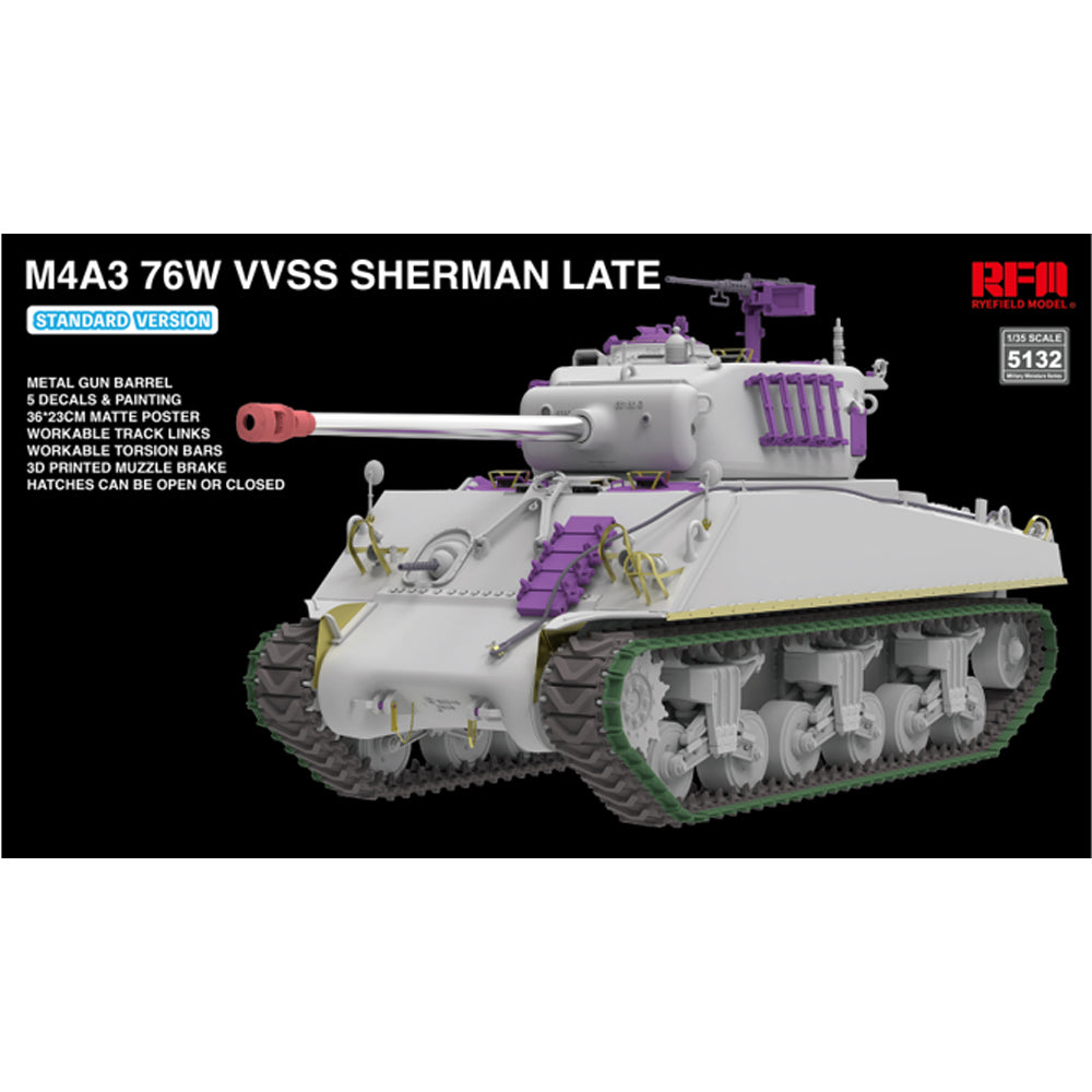 Ryefield Models 5132 M4A3 76W VVSS Sherman Late (Standard) 1:35 Model Kit