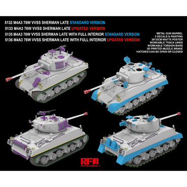 Ryefield Models 5132 M4A3 76W VVSS Sherman Late (Standard) 1:35 Model Kit