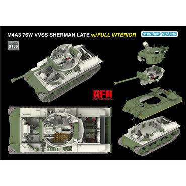 Ryefield Models 5135 M4A3 76W VVSS Sherman Late w/Interior Stand. 1:35 Model Kit