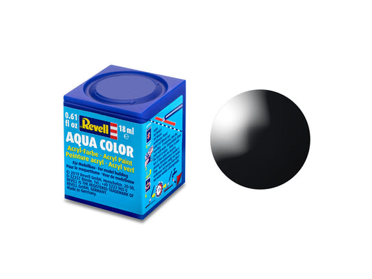 Revell Gloss Black (RAL 9005) Aqua Colour Acrylic - 18ml Model Paint No.7