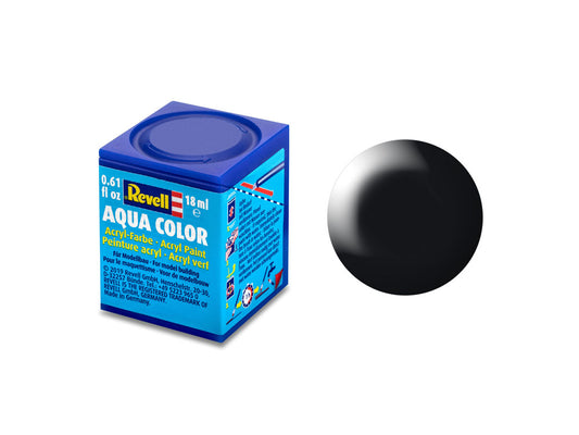Revell Silk Black (RAL 9005) Aqua Colour Acrylic - 18ml Model Paint No.302