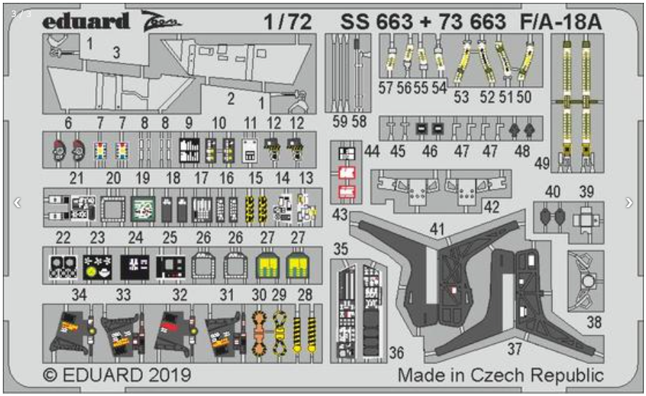 Eduard 73663 Etched Aircraft Detailling Set 1:72 McDonnell-Douglas F/A-18 Hornet