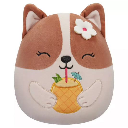 Squishmallows Regina the Brown and White Corgi w/Pineapple 7.5" Plush Soft Toy