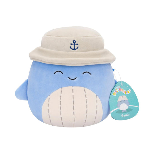 Squishmallows Samir the Blue Whale w/Tan Bucket Hat 7.5" Plush Soft Toy