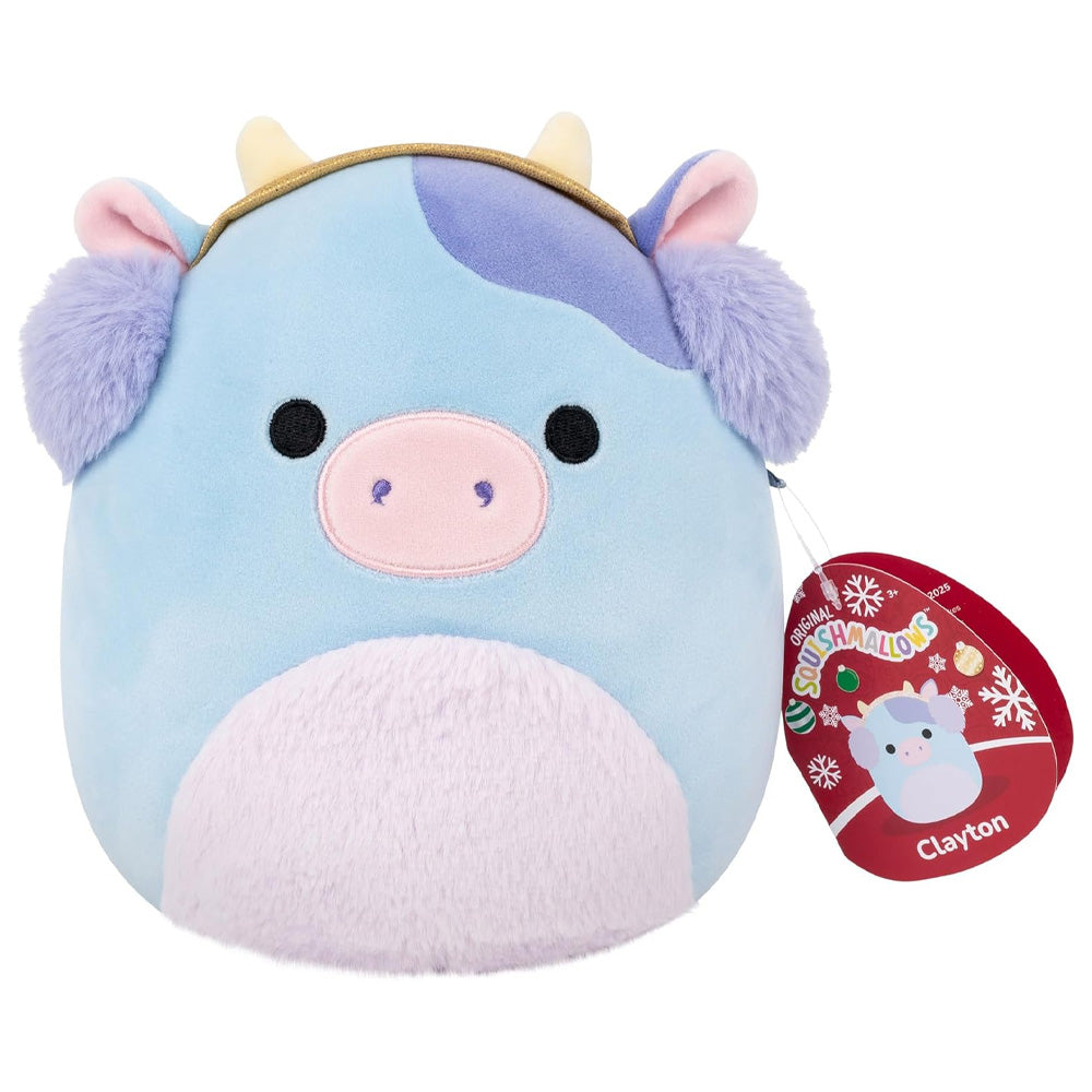 Squishmallows Clayton the Blue Cow w/Earmuffs Christmas 7.5" Plush Soft Toy