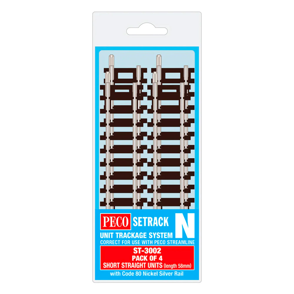PECO ST-3002 Short Straight 58mm long 4-Pack Code 80 Setrack N Gauge Track