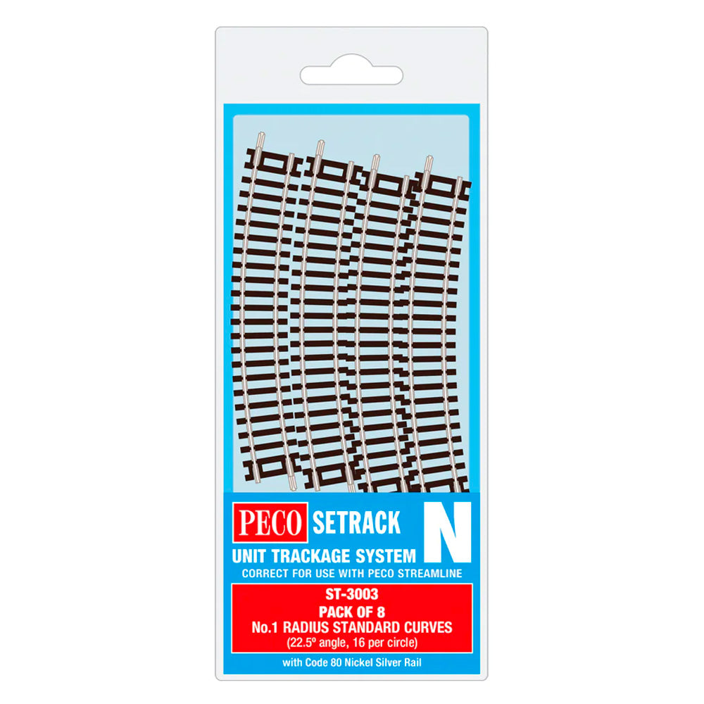 PECO ST-3003 No.1 Radius Standard Curve 228mm Radius 8-Pack Setrack N Track