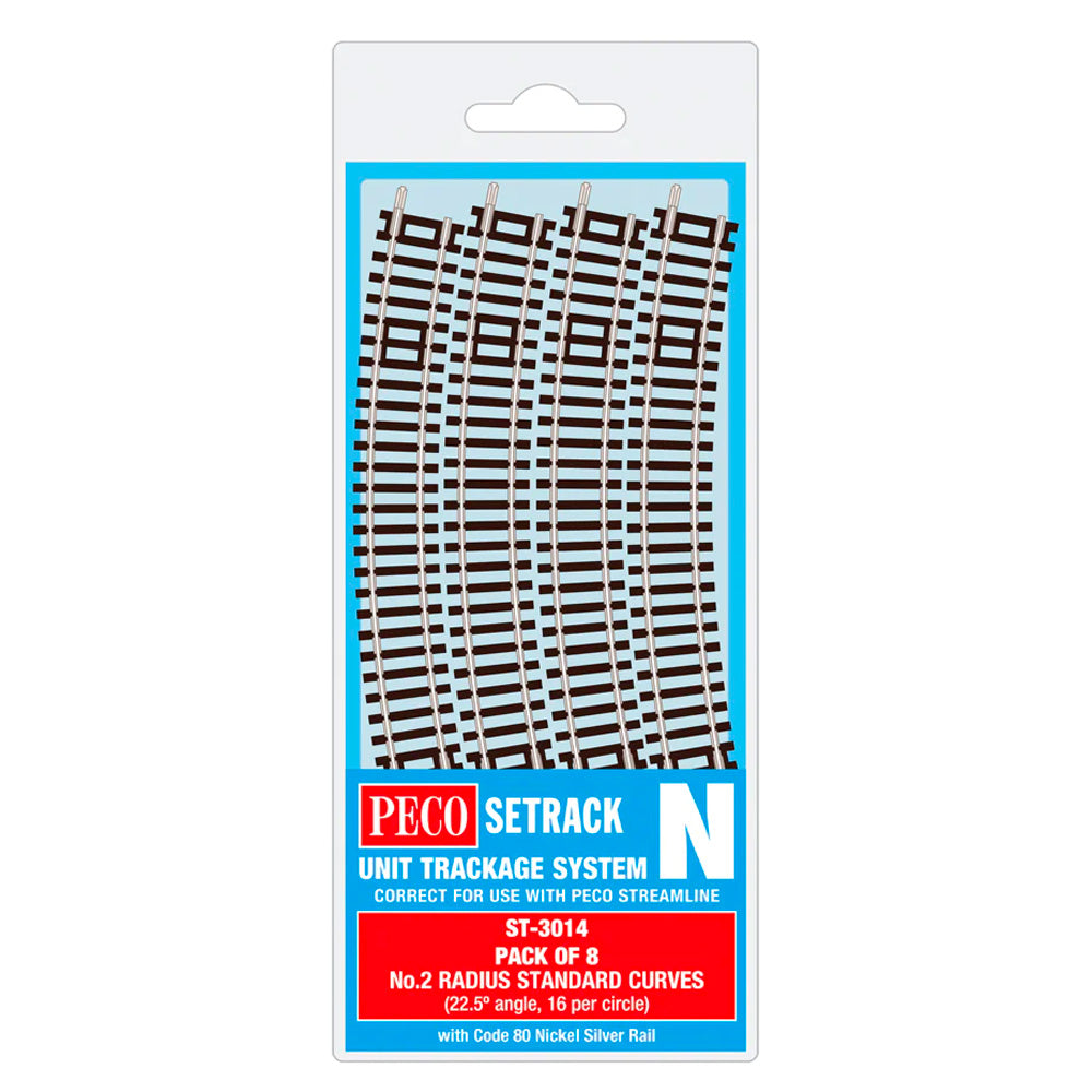 PECO ST-3014 No.2 Radius Standard Curve 263.5mm 8-Pack Code 80 Setrack N Track