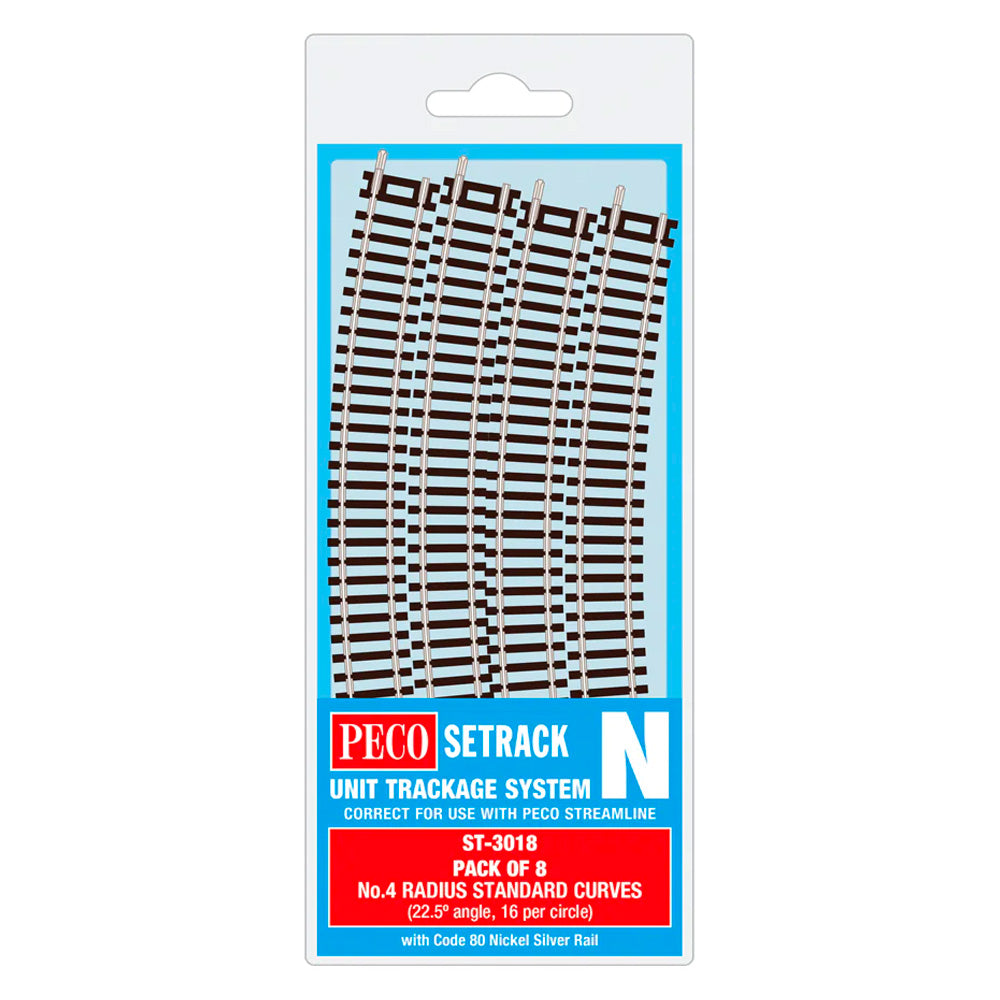 PECO ST-3018 No.4 Radius Standard Curve 333.4mm 8-Pack Code 80 Setrack N Track