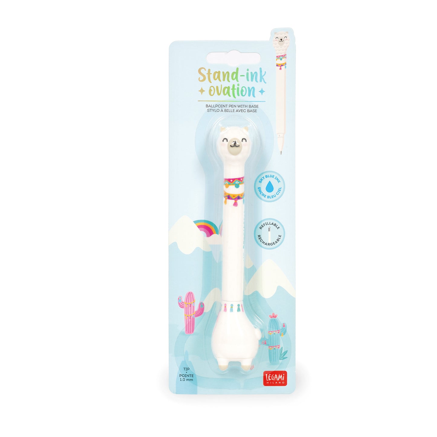 Legami Stand-Ink Ovation Ballpoint Pen with Base - Llama - Sky Blue