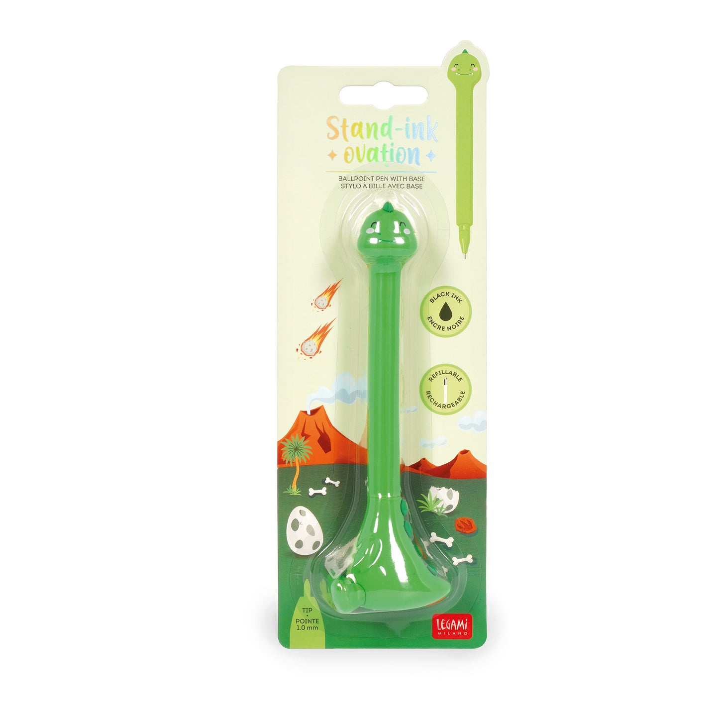 Legami Stand-Ink Ovation Ballpoint Pen with Base - Dino - Black