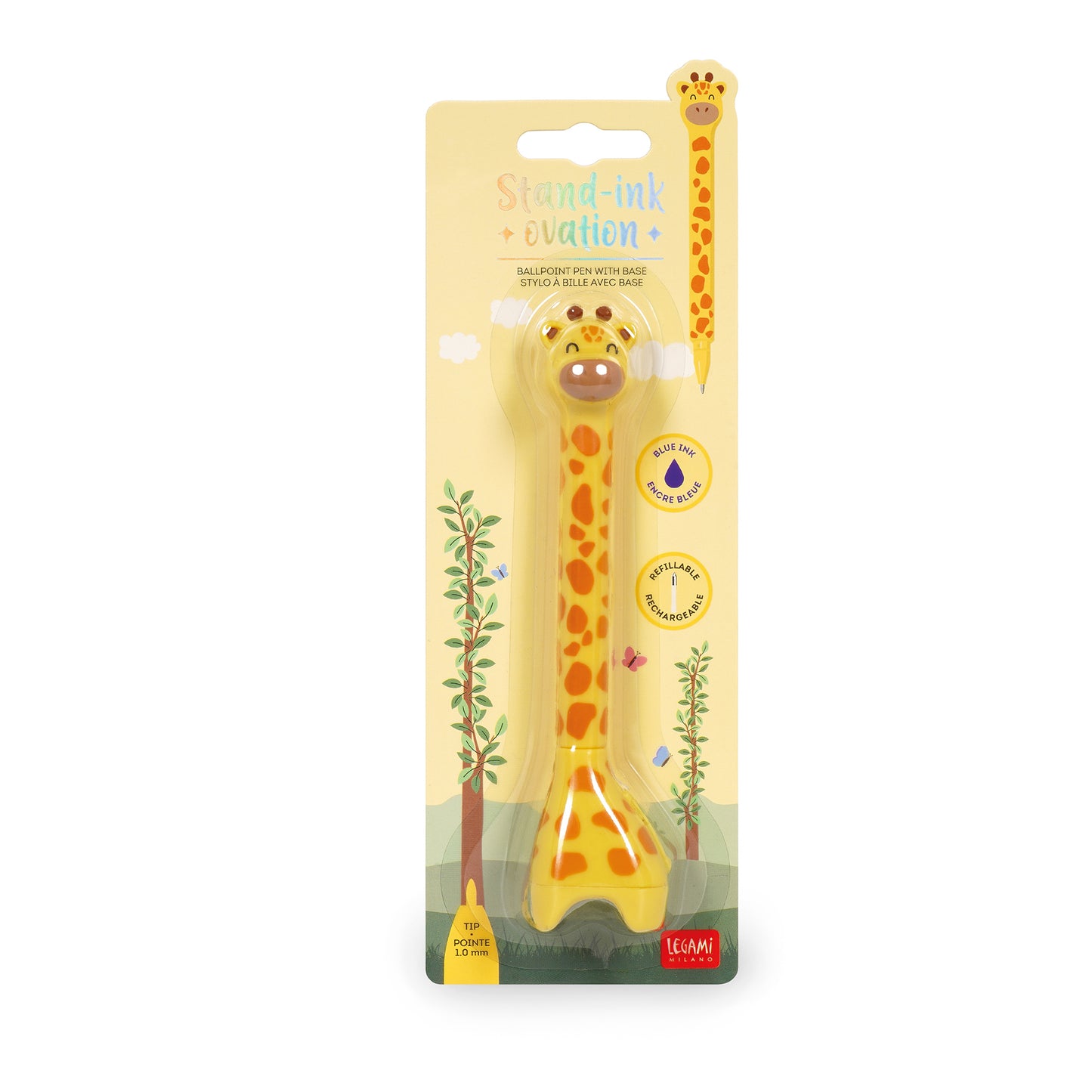 Legami Stand-Ink Ovation Ballpoint Pen with Base - Giraffe - Blue