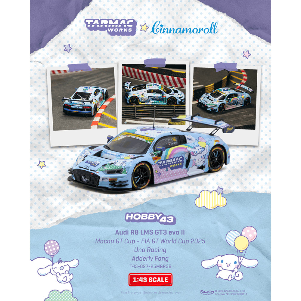 Tarmac Works Audi R8 LMS GT3 Evo II Macau FIA GT Cinnamoroll 1:43 Diecast Car