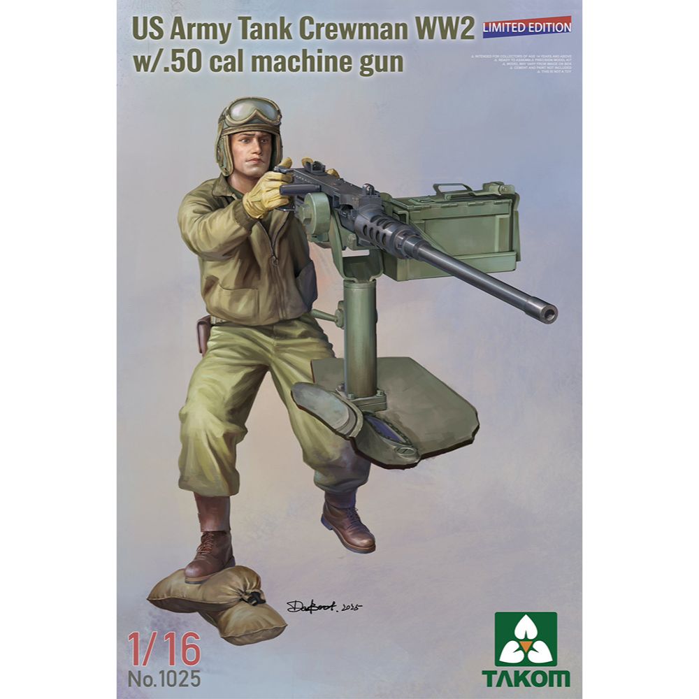 Takom 1025 US Army Tank Crewman WW2 w/ .50 Cal MG 1:16 Model Kit