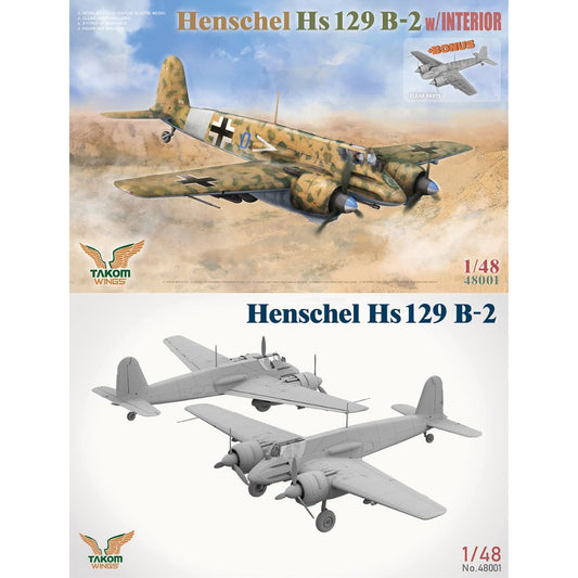 Takom 48001 Henschel Hs 129 B-2 Ground Attack Aircraft & Interior 1:48 Model Kit