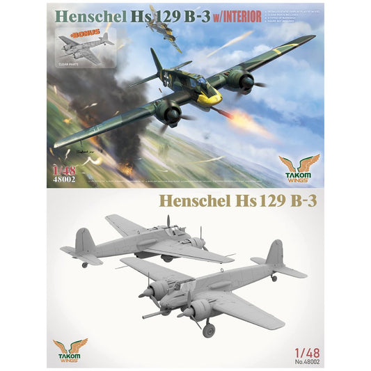 Takom 48002 Henschel Hs 129 B-3 Ground Attack Aircraft & Interior 1:48 Model Kit