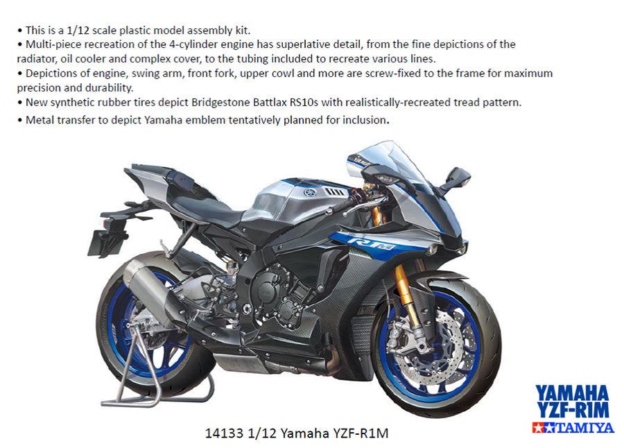 TAMIYA 14133 Yamaha YZF-R1M 1:12 Bike Model Kit
