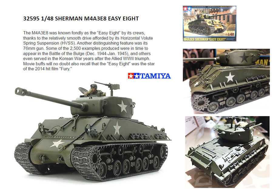 TAMIYA 32595 Sherman M4A3E8 Easy Eight 1:48 Tank Model Kit