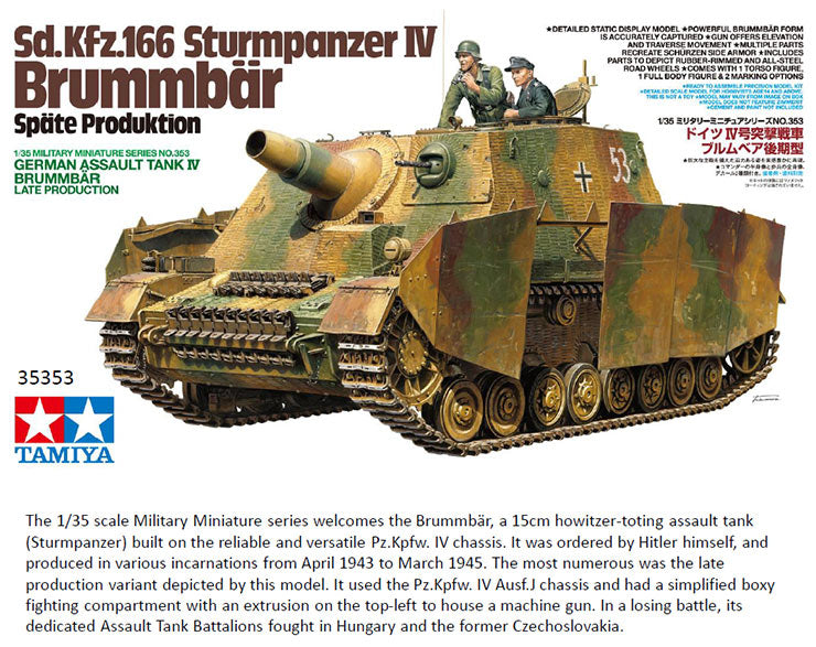 TAMIYA 35353 Sd.kfz.166 Sturmpanzer IV 'Brummbar' 1:35 Tank Model Kit