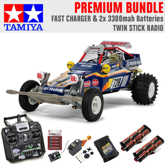 Tamiya RC 47304 Fighting Buggy / Super Champ 1:10 Premium Stick Radio Bundle