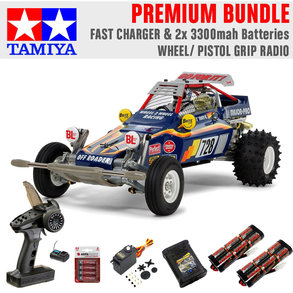 Tamiya RC 47304 Fighting Buggy / Super Champ 1:10 Premium Wheel Radio Bundle