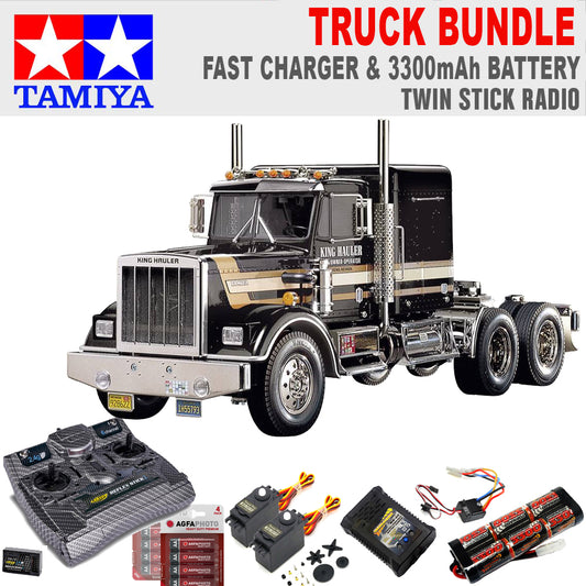 TAMIYA RC 56336 King Hauler Black Edition 6x4 1:14 Truck w/Radio Bundle