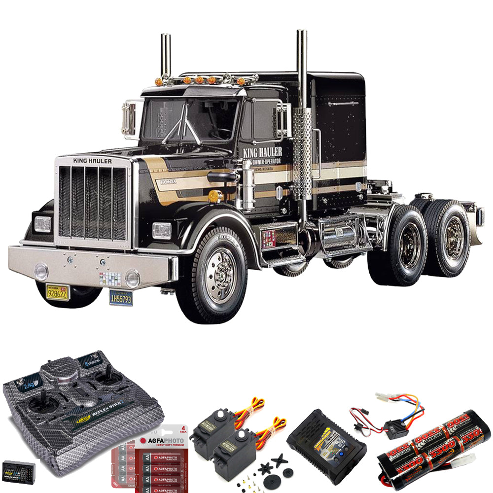 TAMIYA RC 56336 King Hauler Black Edition 6x4 1:14 Truck w/Radio Bundle