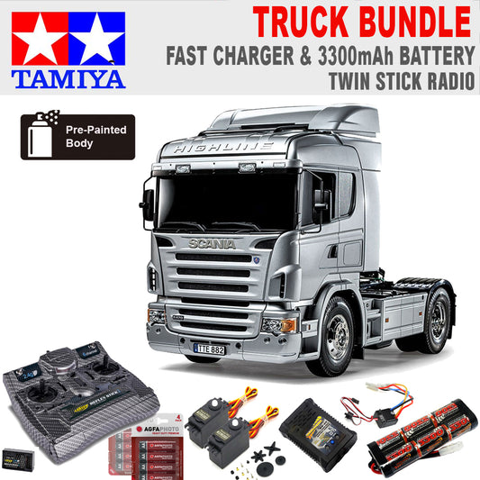 Tamiya RC 56364 Scania R470 Silver Edition 1:14 Truck w/Radio Bundle