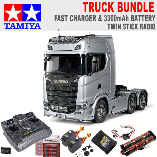 Tamiya RC 56373 Scania 770 S 6x4 Truck Painted Body 1:14 Truck w/Radio Bundle