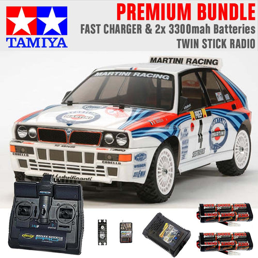 TAMIYA RC 58569 Lancia Delta Integrale XV-01 4WD 1:10 Premium Stick Radio Bundle