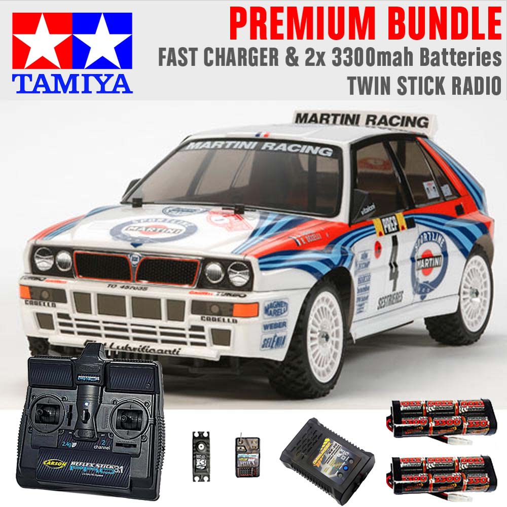 TAMIYA RC 58569 Lancia Delta Integrale XV-01 4WD 1:10 Premium Stick Radio Bundle