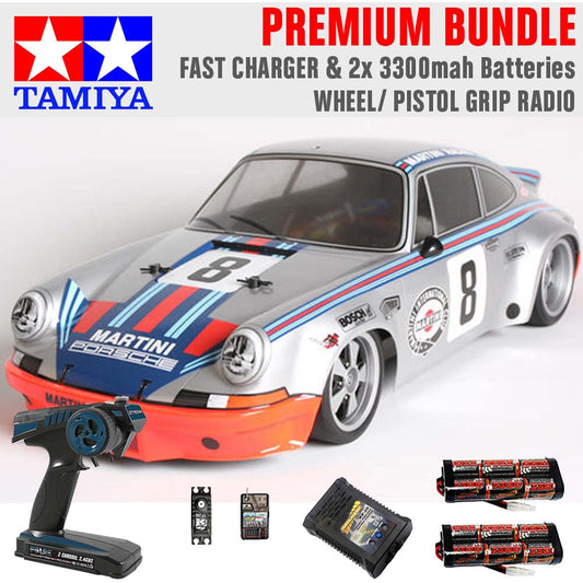 TAMIYA RC 58571 Porsche Carrera RSR Martini TT-02 1:10 Premium Wheel Radio Bundle