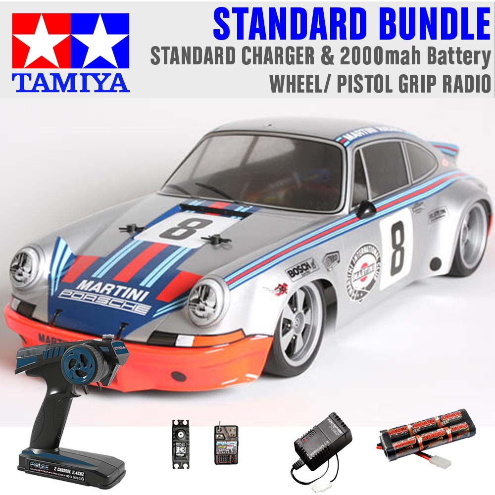 TAMIYA RC 58571 Porsche Carrera RSR Martini TT02 1:10 Standard Wheel Radio Bundle