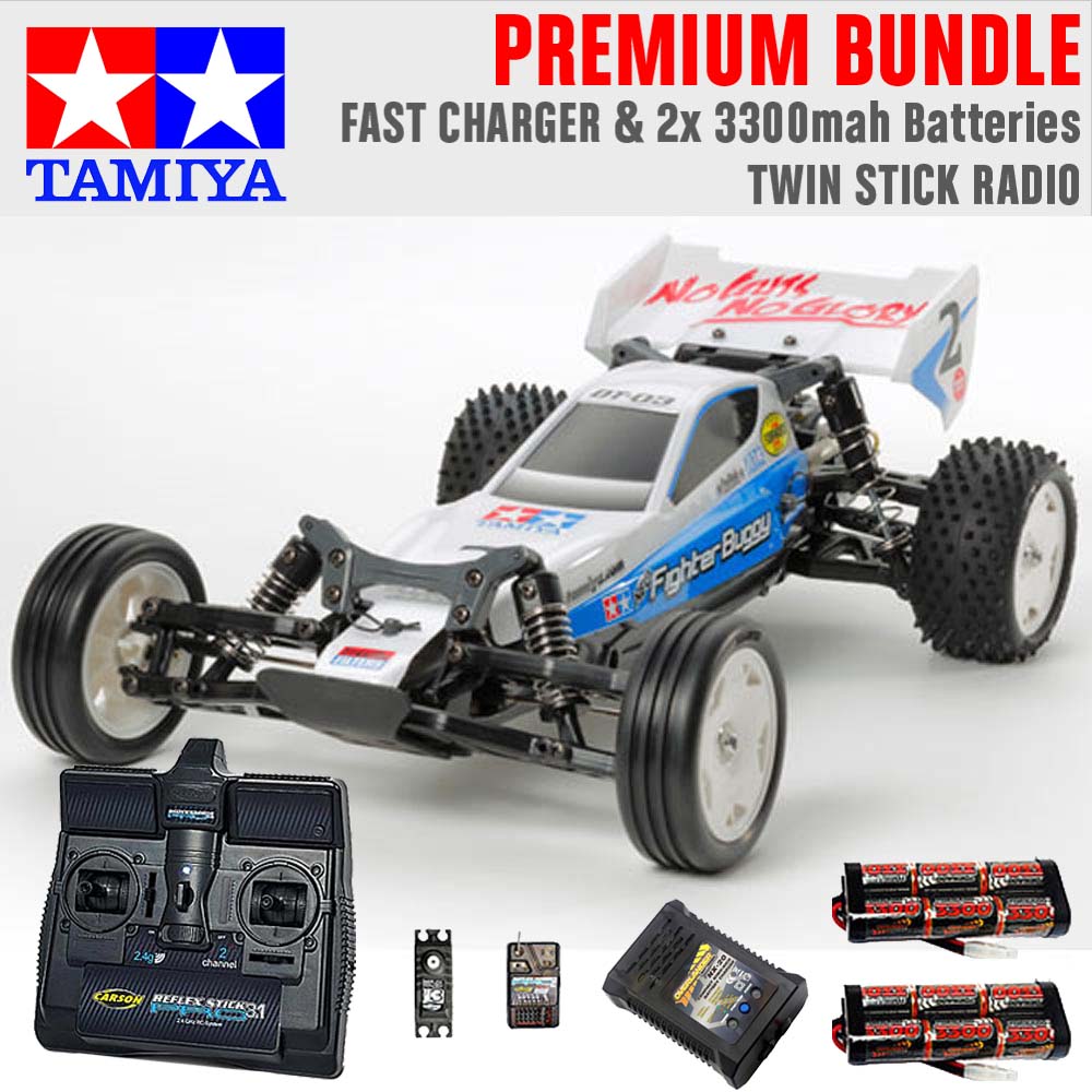TAMIYA RC 58587 Neo Fighter Buggy DT03 1:10 Premium Stick Radio Bundle