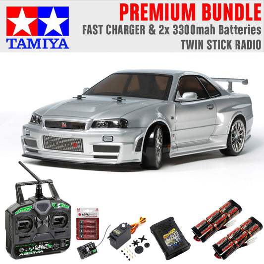 TAMIYA RC 58605 Nismo R34 GT-R Z-tune TT-02D Drift 1:10 Premium Stick Bundle