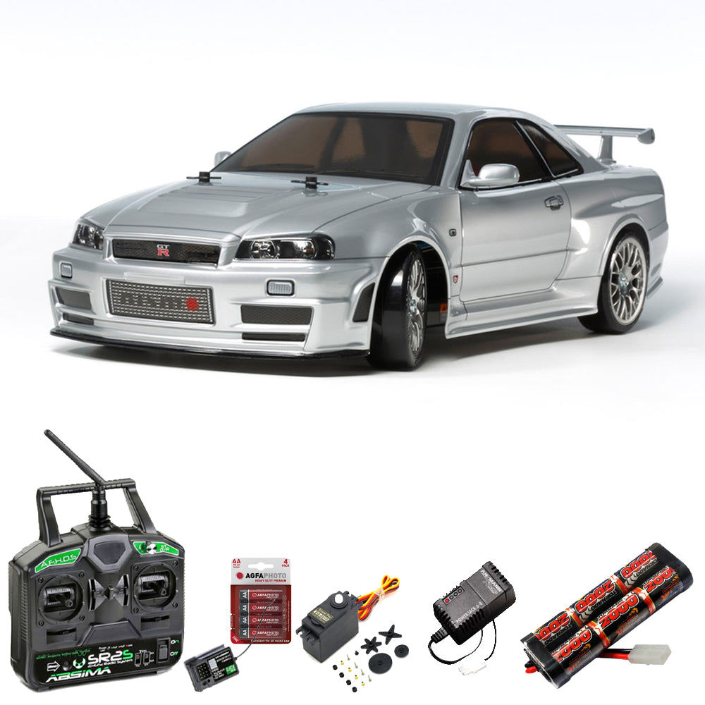 TAMIYA RC 58605 Nismo R34 GT-R Z-tune TT-02D Drift 1:10 Standard Stick Bundle