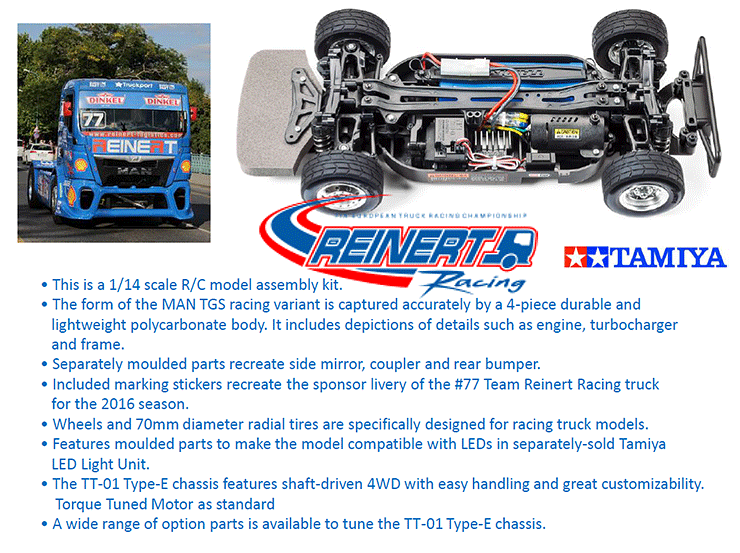 TAMIYA RC 58642 Team Reinert Racing MAN TGS TT-01E 1:14 Truck Assembly Kit