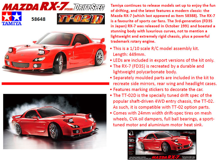 TAMIYA RC 58648 Mazda RX-7 Drift Spec (TT02D) 1:10 Car Assembly Kit