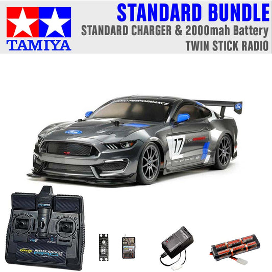 TAMIYA RC 58664 Ford Mustang GT4 (TT-02) 1:10 Standard Stick Radio Bundle