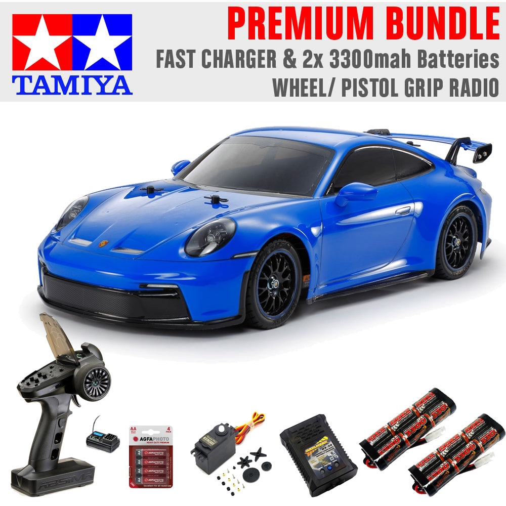 Tamiya RC 58712 Porsche 911 GT3 992 TT-02 Premium Wheel Radio Bundle
