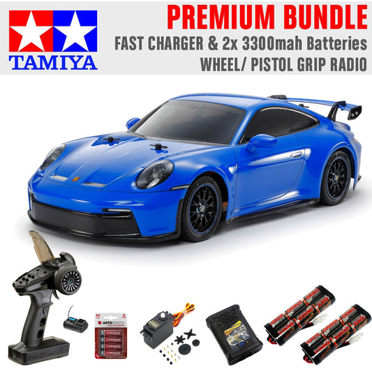 Tamiya RC 58712 Porsche 911 GT3 992 TT-02 Premium Wheel Radio Bundle