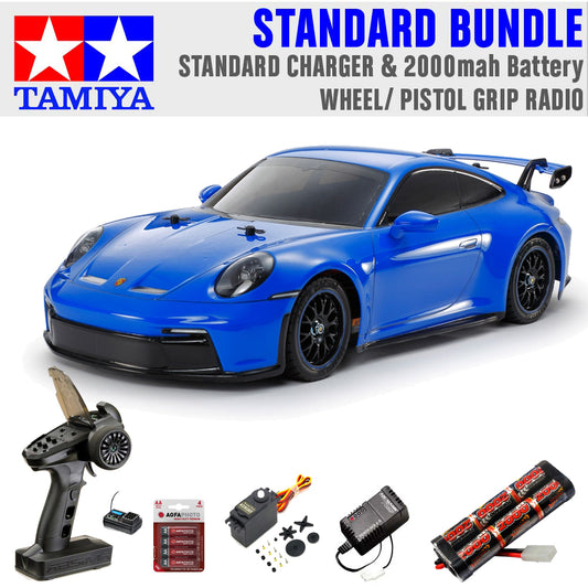 Tamiya RC 58712 Porsche 911 GT3 992 TT-02 Standard Wheel Radio Bundle