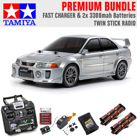 Tamiya 58713 Mitsubishi Lancer Evo V (TT-02) 1:10 Premium Stick Radio Bundle