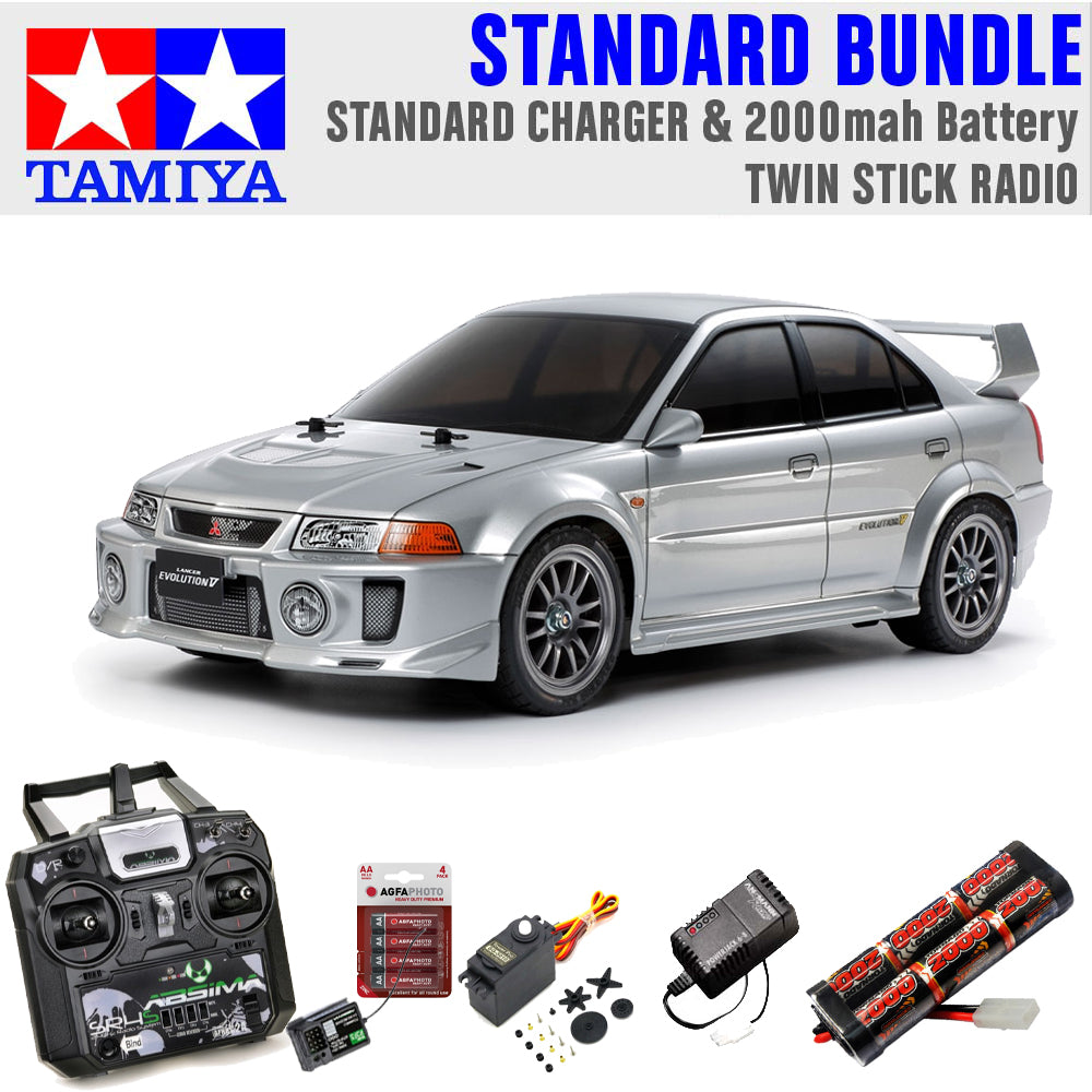 Tamiya 58713 Mitsubishi Lancer Evo V (TT-02) 1:10 Standard Stick Radio Bundle