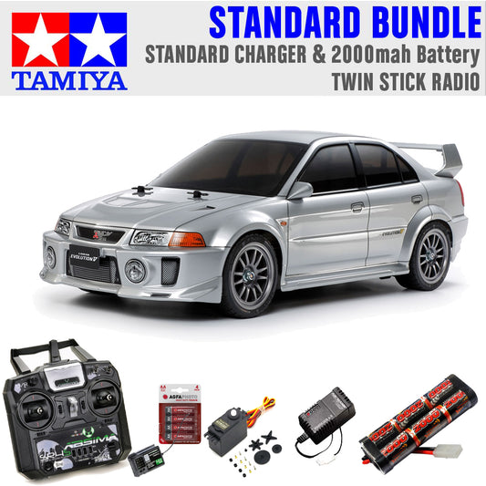 Tamiya 58713 Mitsubishi Lancer Evo V (TT-02) 1:10 Standard Stick Radio Bundle